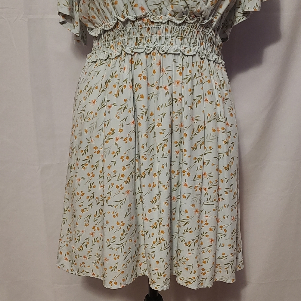 Altar'd State Light Sage Floral Smocked-Waist Dress - Picture 3 of 10